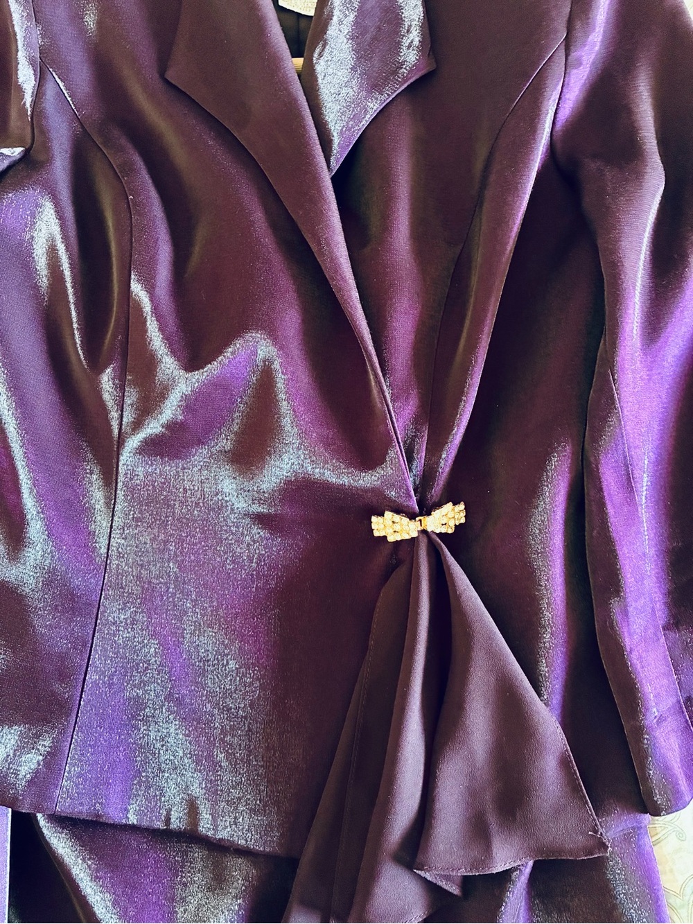 Alex Evenings Deep Purple Maxi Skirt Suit with Decorative Brooch